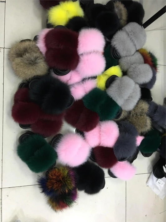 Adult solid color fur slides