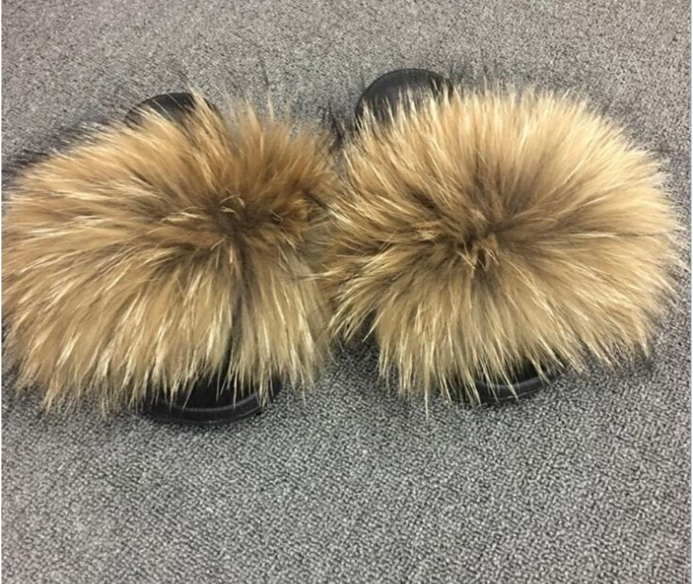 Adult solid color fur slides