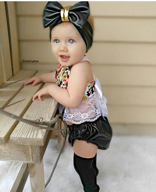 Faux leather diaper cover & matching Headband